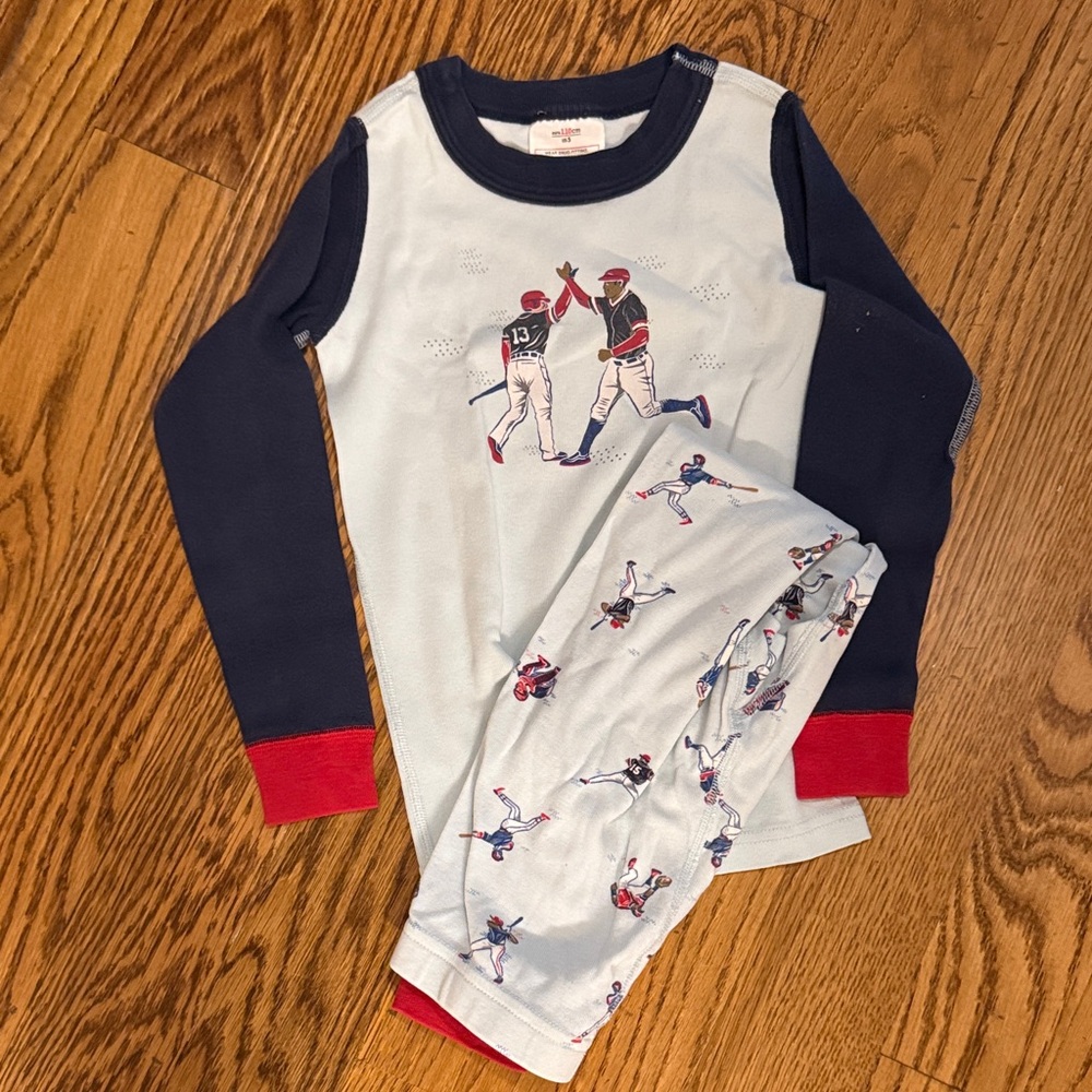 Hanna Andersson Navy, Light Blue & Red Baseball Pajama Set
